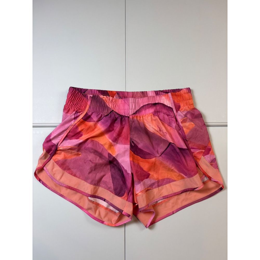 Athleta Printed Mesh Racer Run Short 4" Pink Orange Floral Watercolor Small